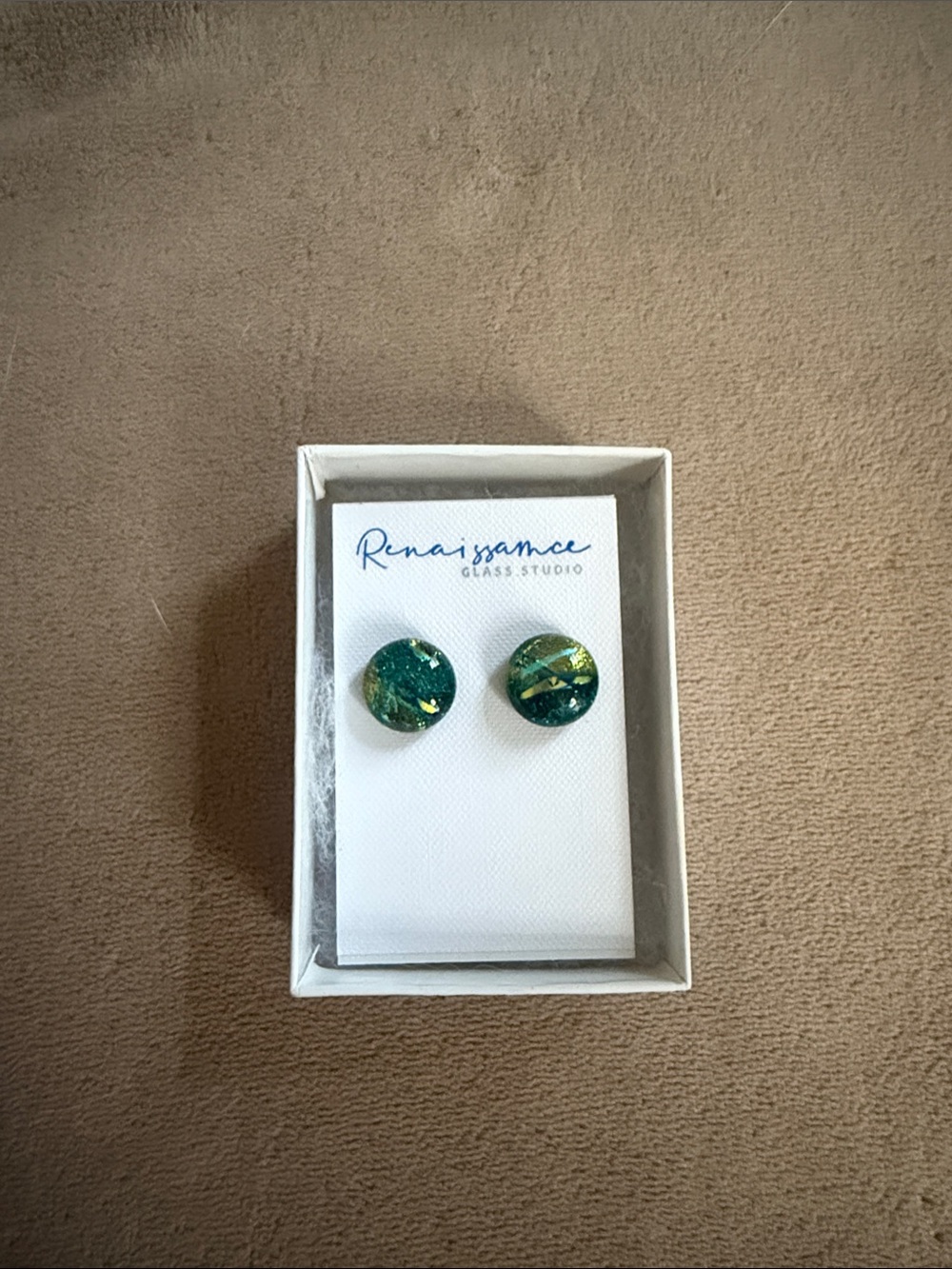 Renaissance Glass Studio Green & Gold Round Stud Earrings